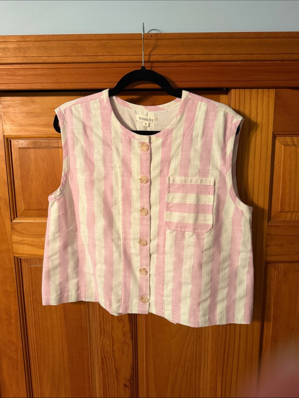 Wishlist Pink & White Striped Sleeveless Button-Front Top